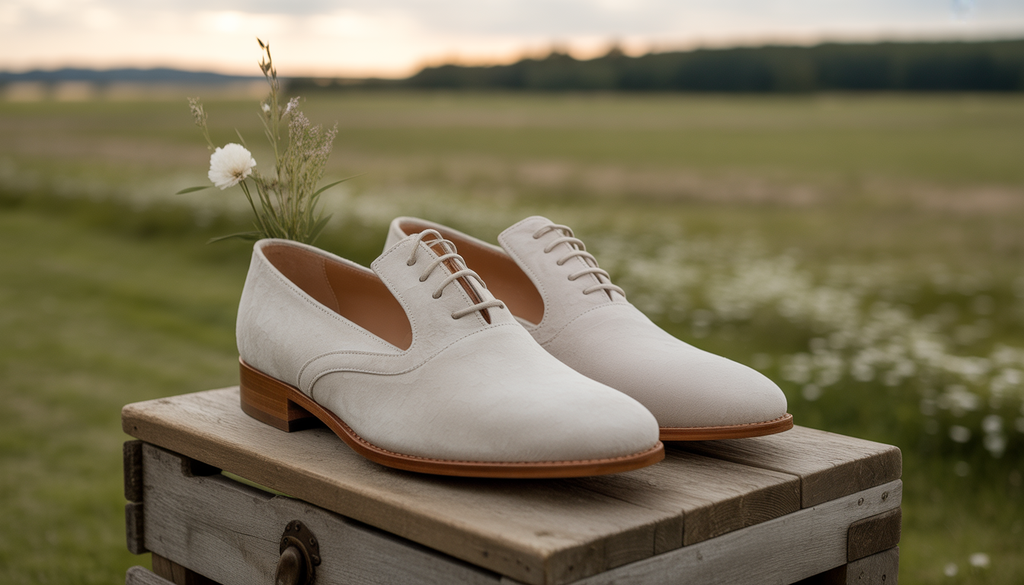 Sabots en daim pour mariage champêtre — tendance 2025
